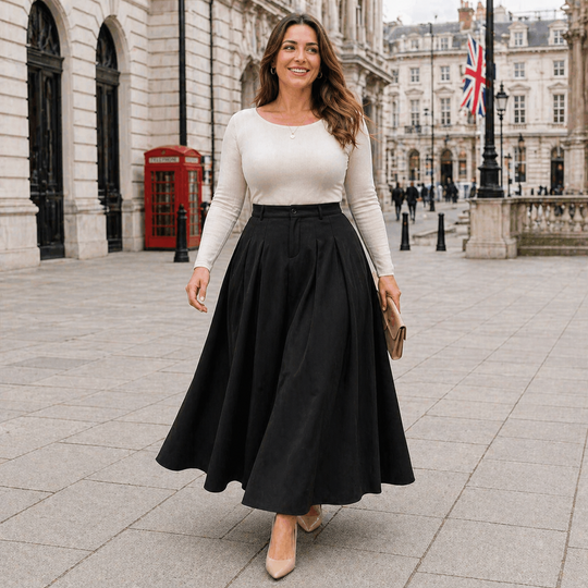 A-Line Maxi Skirt with High-Waisted Pleated Design