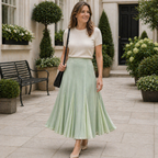 Women's Pleated Maxi Skirt, Flowing Fabric, Regular Fit, Casual Dressy