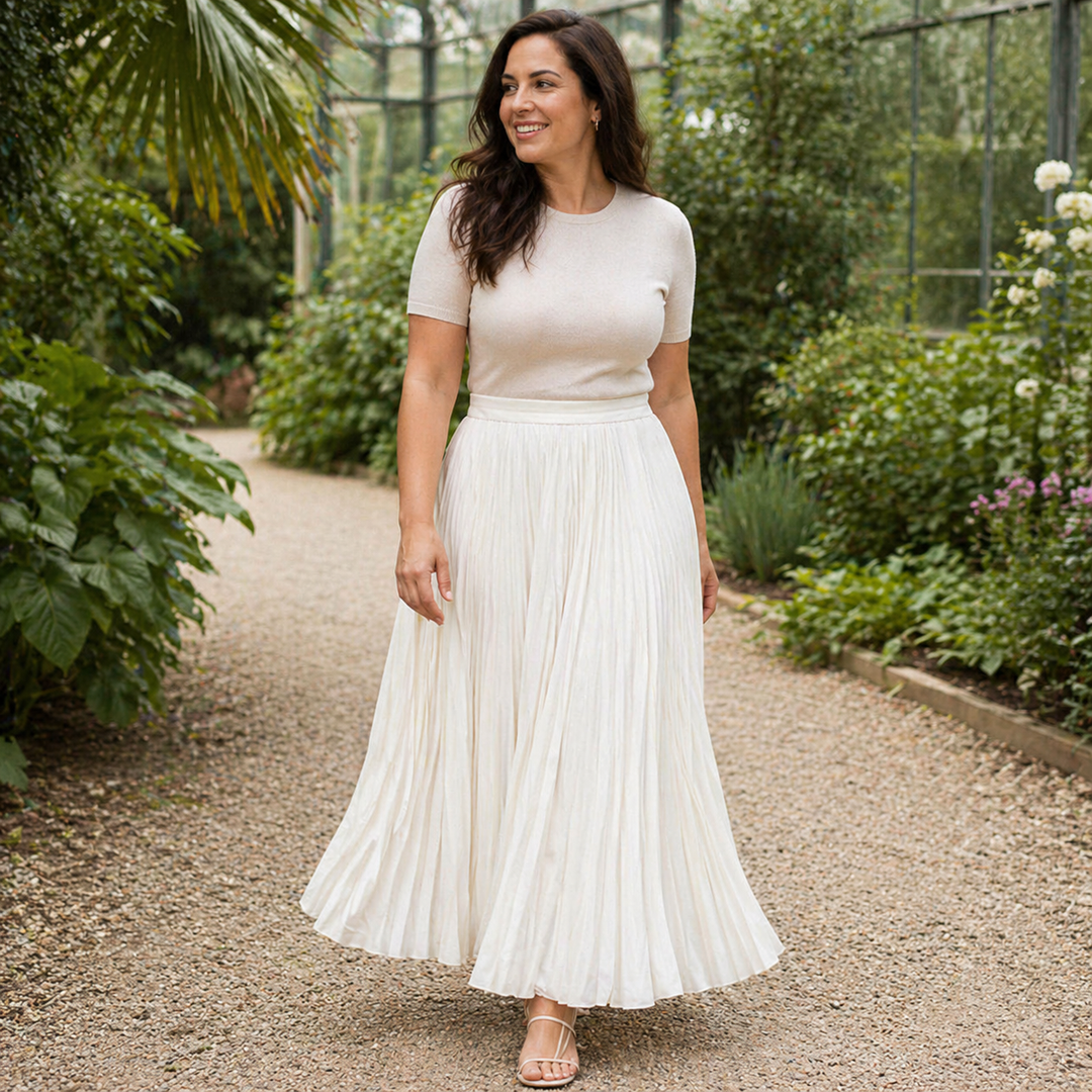 Maxi Skirt | White Pleated Design