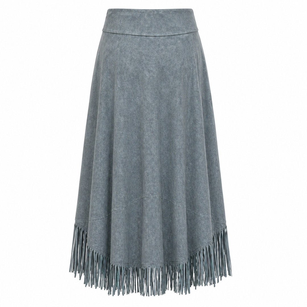 A-Line Maxi Fringe Skirt | Gray | Bohemian Elegance