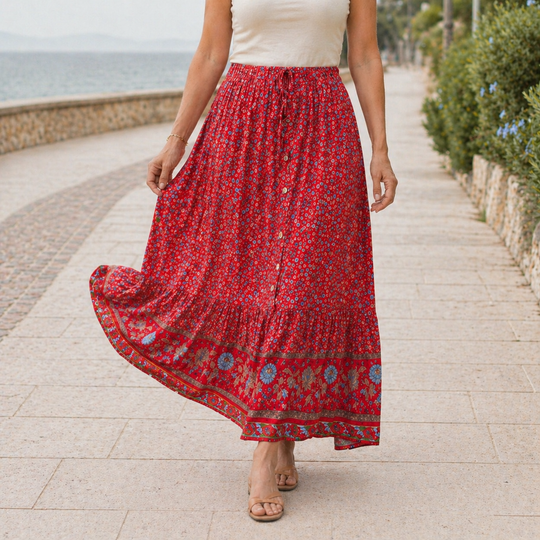 Maxi Skirt with Floral Design, Lightweight Summer Wear