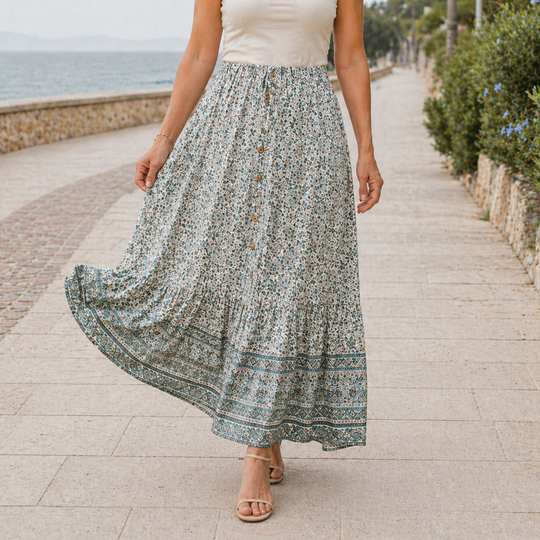 Maxi Skirt with Floral Design, Lightweight Summer Wear