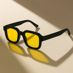 Acetate bold frame retro sunglasses with full UV protection in leopard black and yellow