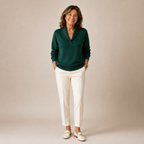 Women's soft knit V-neck jumper with wrap neckline, relaxed fit, all-season style