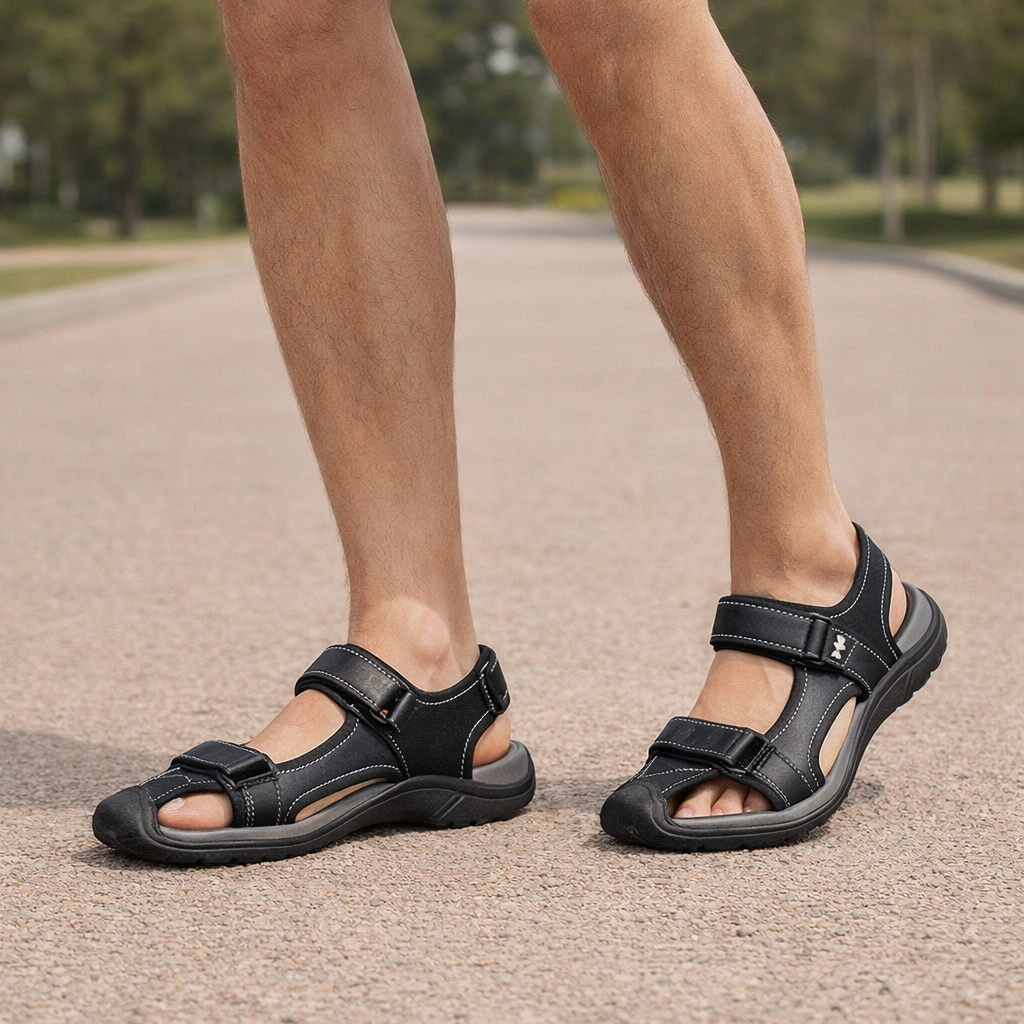 Men's non-slip leather sandals with cushioned casual comfort