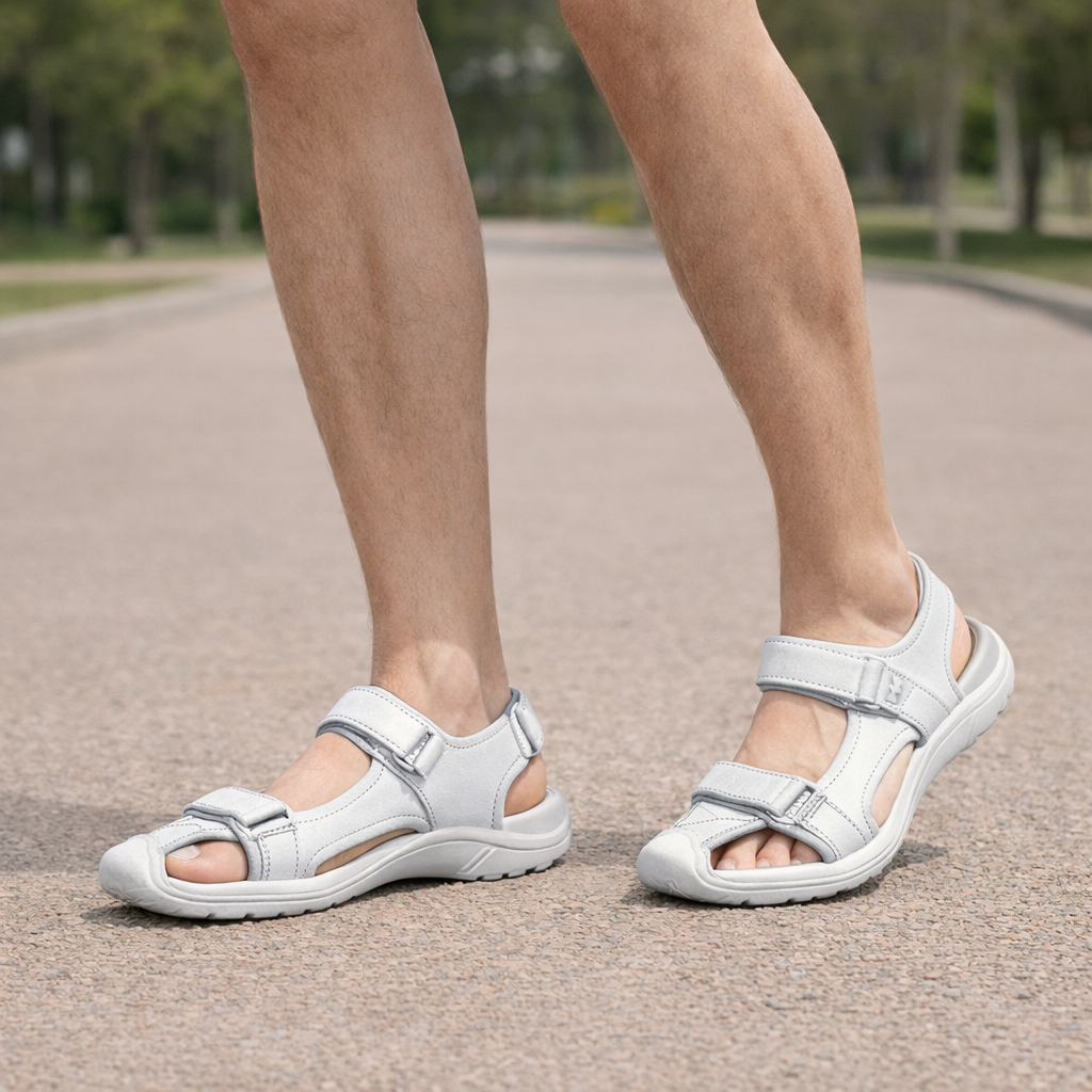 Men's non-slip leather sandals with cushioned casual comfort
