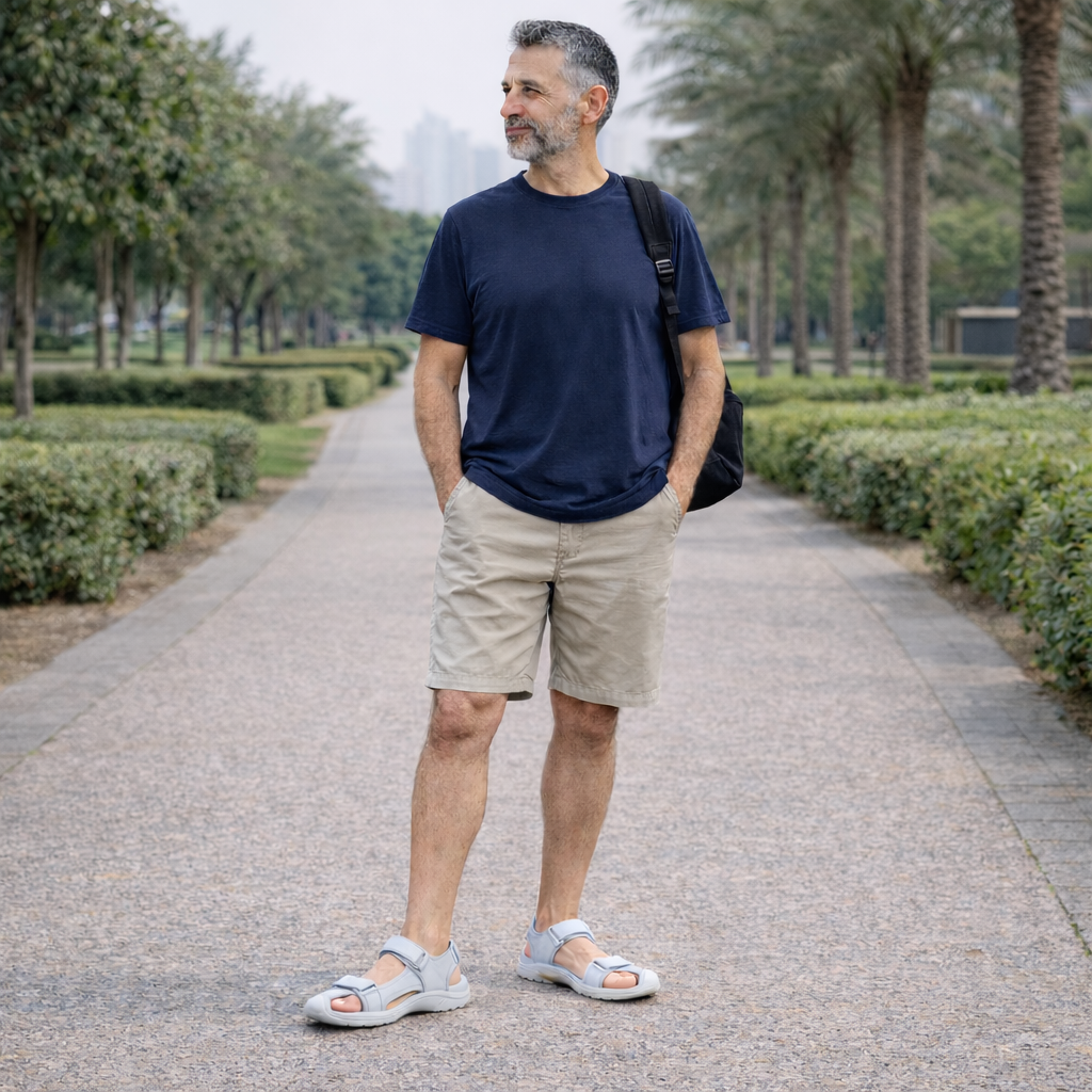 Men's non-slip leather sandals with cushioned casual comfort