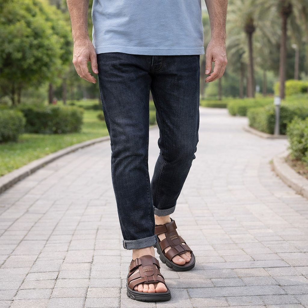Men's orthopedic leather sandals with breathable comfort design
