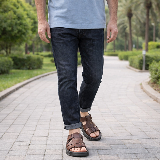 Men's orthopedic leather sandals with breathable comfort design