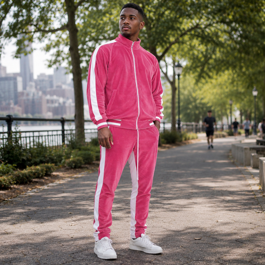 Men's Velvet Tracksuit Full Zip Sporty Leisure Activewear