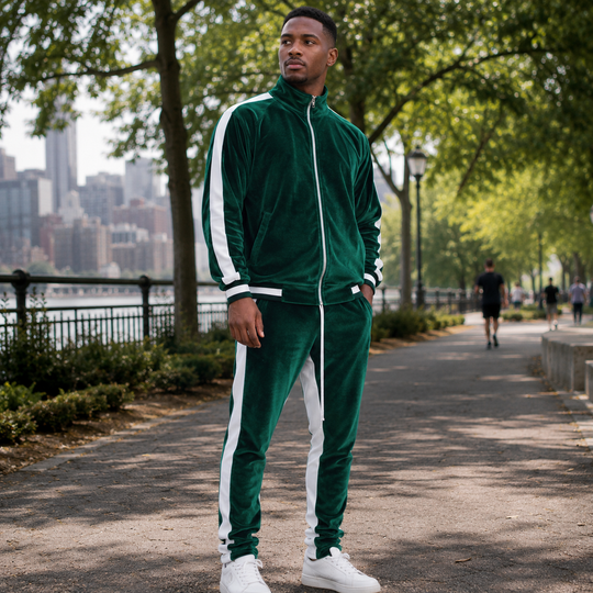 Men's Velvet Tracksuit Full Zip Sporty Leisure Activewear