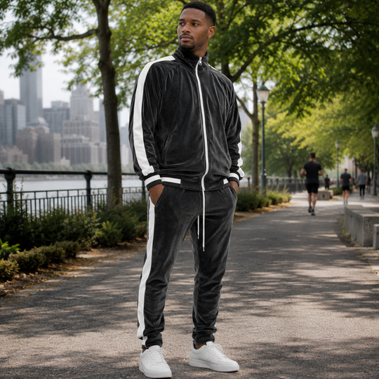 Men's Velvet Tracksuit Full Zip Sporty Leisure Activewear