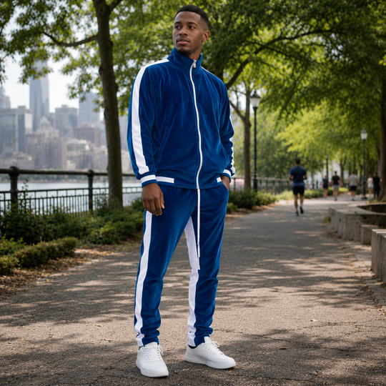 Men's Velvet Tracksuit Full Zip Sporty Leisure Activewear