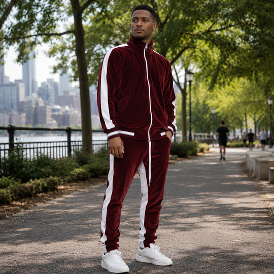 Men's Velvet Tracksuit Full Zip Sporty Leisure Activewear
