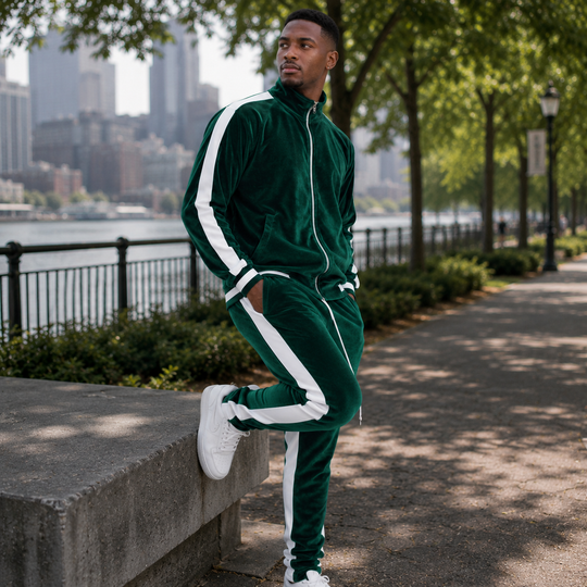 Men's Velvet Tracksuit Full Zip Sporty Leisure Activewear