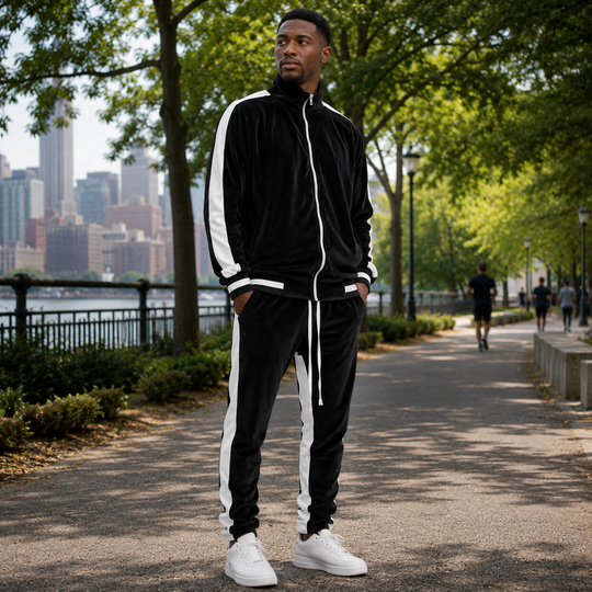 Men's Velvet Tracksuit Full Zip Sporty Leisure Activewear