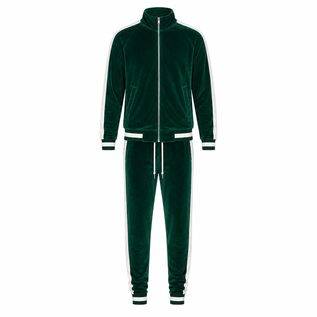 Men's Velvet Tracksuit Full Zip Sporty Leisure Activewear