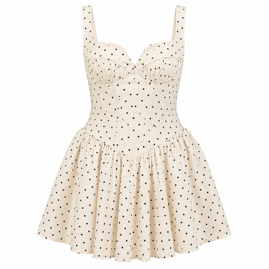 Floral Mini Dress with Corset Waist, Poplin Fabric, Side Pockets