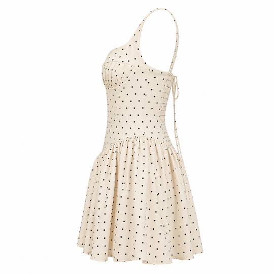 Floral Mini Dress with Corset Waist, Poplin Fabric, Side Pockets