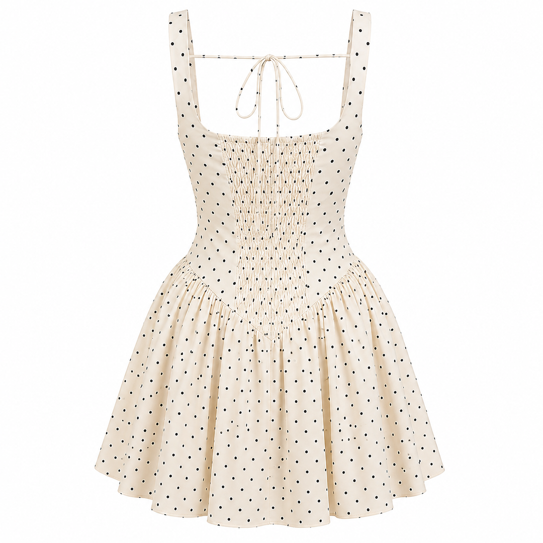 Floral Mini Dress with Corset Waist, Poplin Fabric, Side Pockets