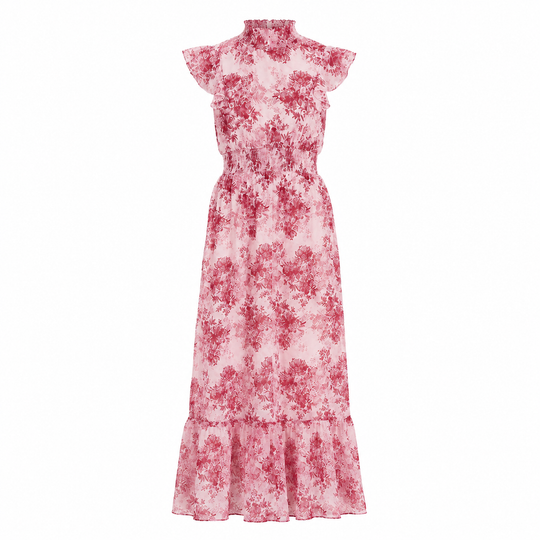 Chiffon Maxi Dress with Smocked Waist and Flutter Sleeves