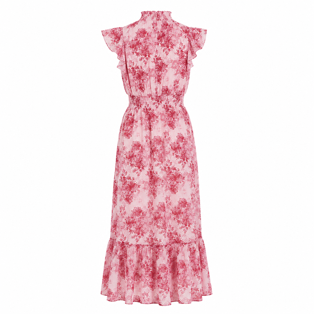 Chiffon Maxi Dress with Smocked Waist and Flutter Sleeves