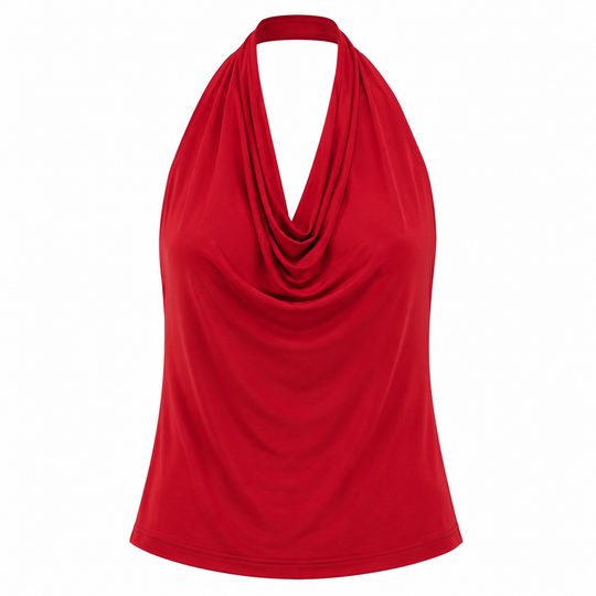 Halter Top with Cowl Neck, Chiffon Fabric, Adjustable Low Back