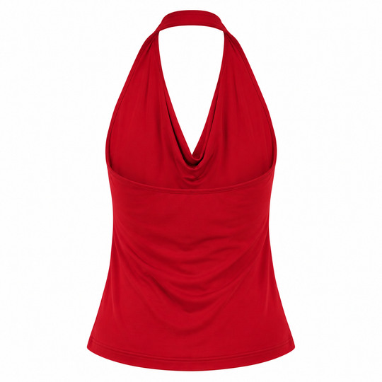 Halter Top with Cowl Neck, Chiffon Fabric, Adjustable Low Back
