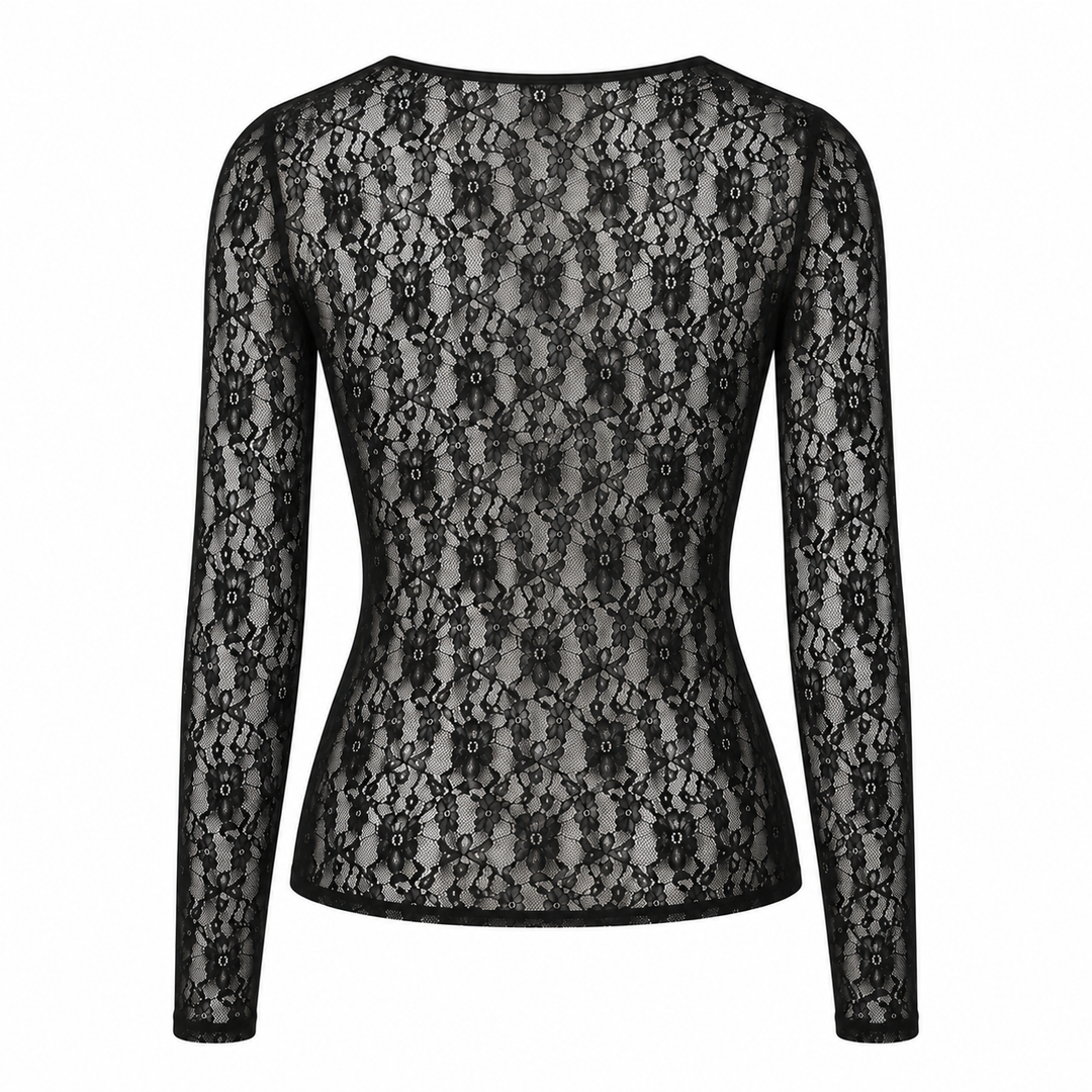 Stretch Lace Long Sleeve Bodycon Top Semi Sheer