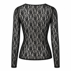 Stretch Lace Long Sleeve Bodycon Top Semi Sheer