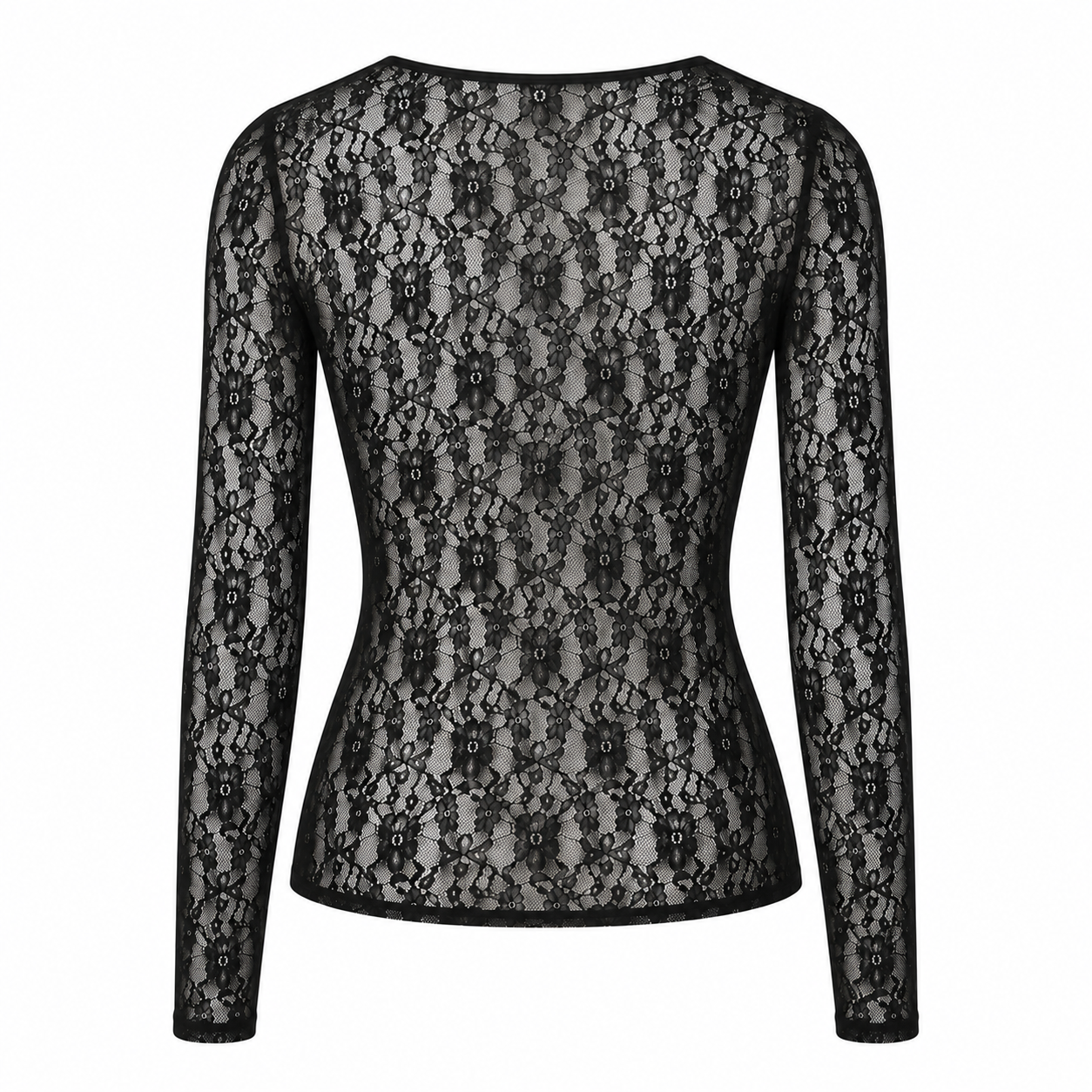 Stretch Lace Long Sleeve Bodycon Top Semi Sheer