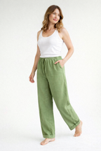 Women high waist loose fit trousers with drawstring waist and side pockets