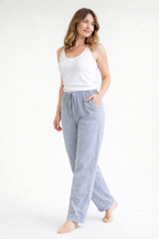 Women high waist loose fit trousers with drawstring waist and side pockets