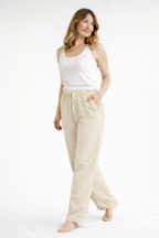 Women high waist loose fit trousers with drawstring waist and side pockets