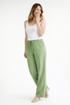 Women high waist loose fit trousers with drawstring waist and side pockets