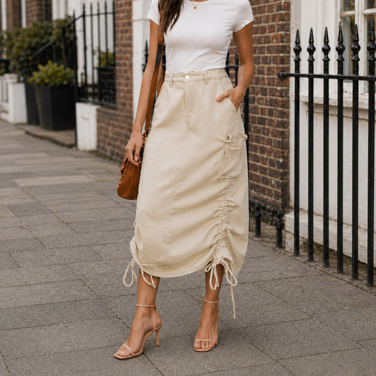 Midi Utility Skirt in versatile design with premium cotton blend fabric