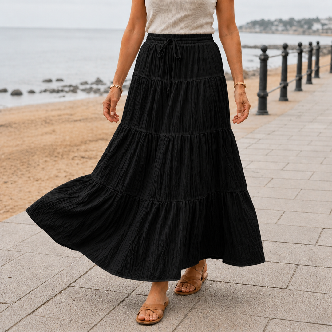 Women's High Waist Pleated Maxi Skirt