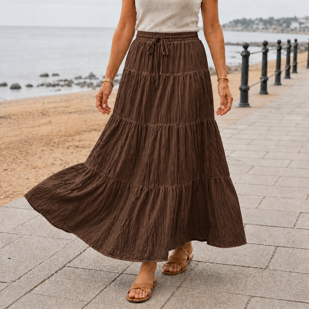Women's High Waist Pleated Maxi Skirt