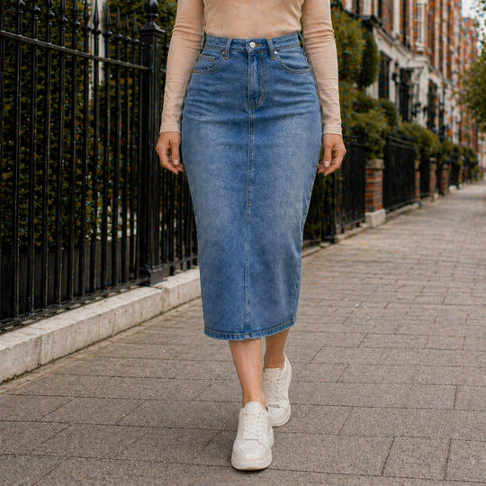 Pencil Skirt Classic Style High Waist Denim Design