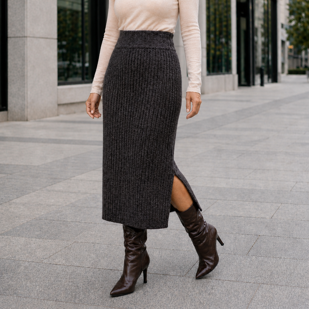 Elegant women's winter midi skirt with warm, comfortable fit