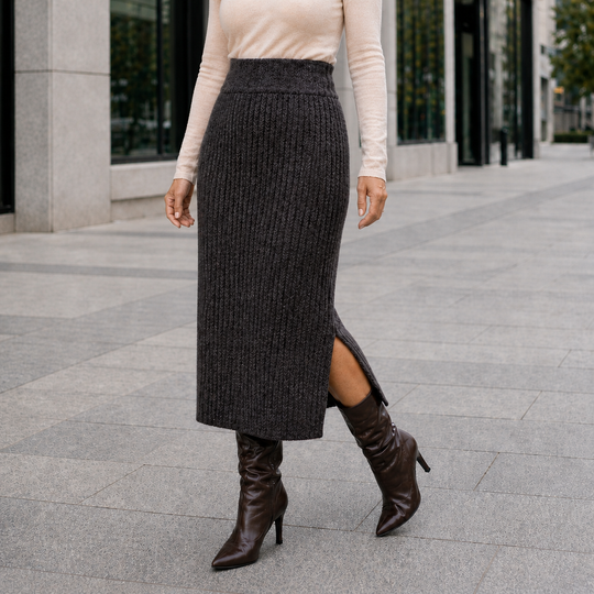 Elegant women's winter midi skirt with warm, comfortable fit