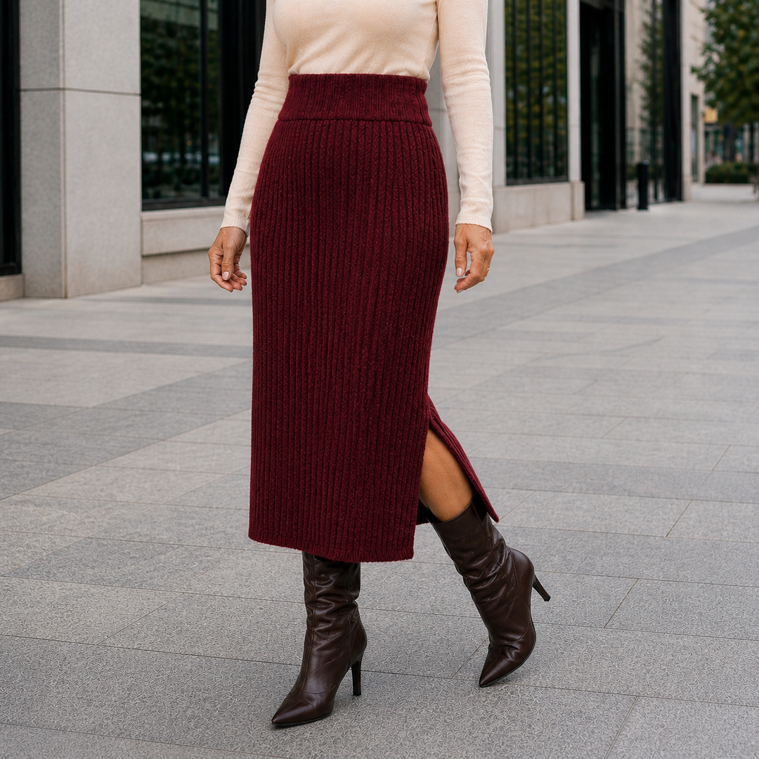 Elegant women's winter midi skirt with warm, comfortable fit