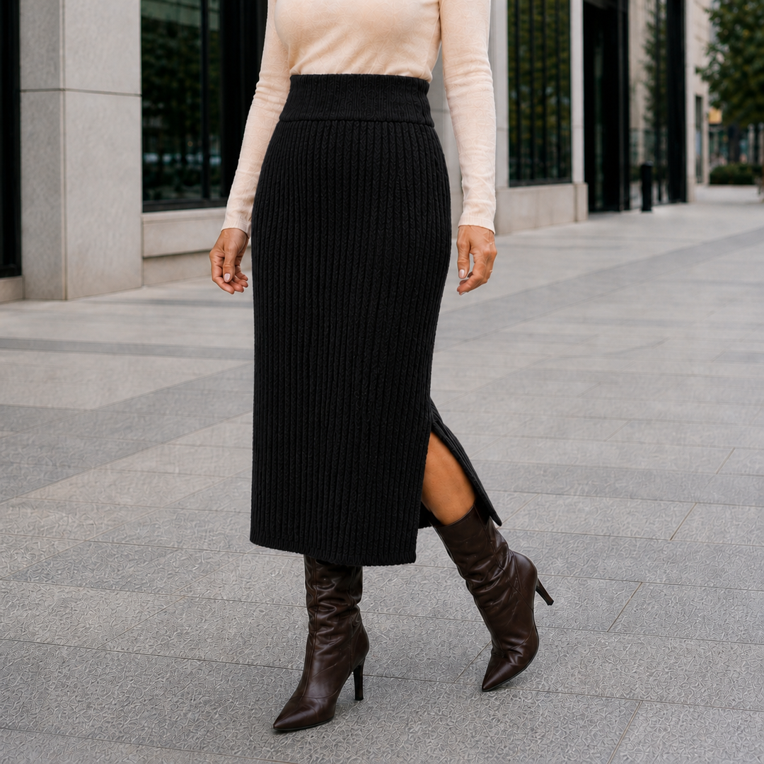 Elegant women's winter midi skirt with warm, comfortable fit