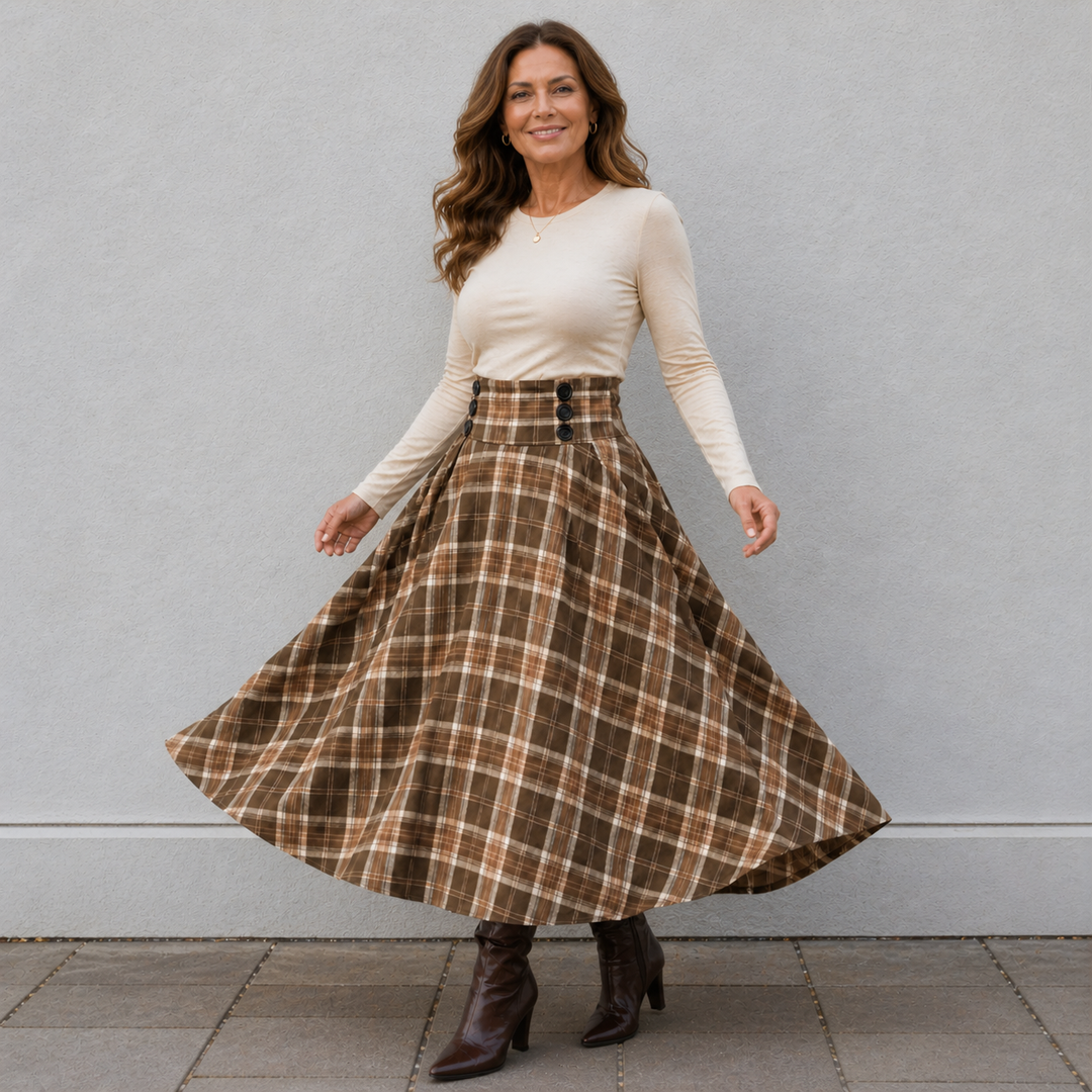 Maxi Skirt | High Waist | A-Line Plaid Design