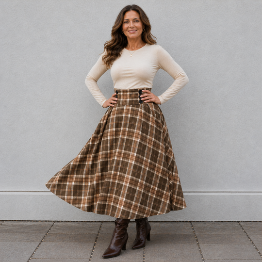 Maxi Skirt | High Waist | A-Line Plaid Design