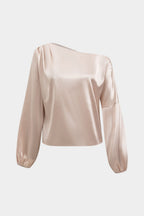 Women's satin blouse one-shoulder balloon sleeve in champagne