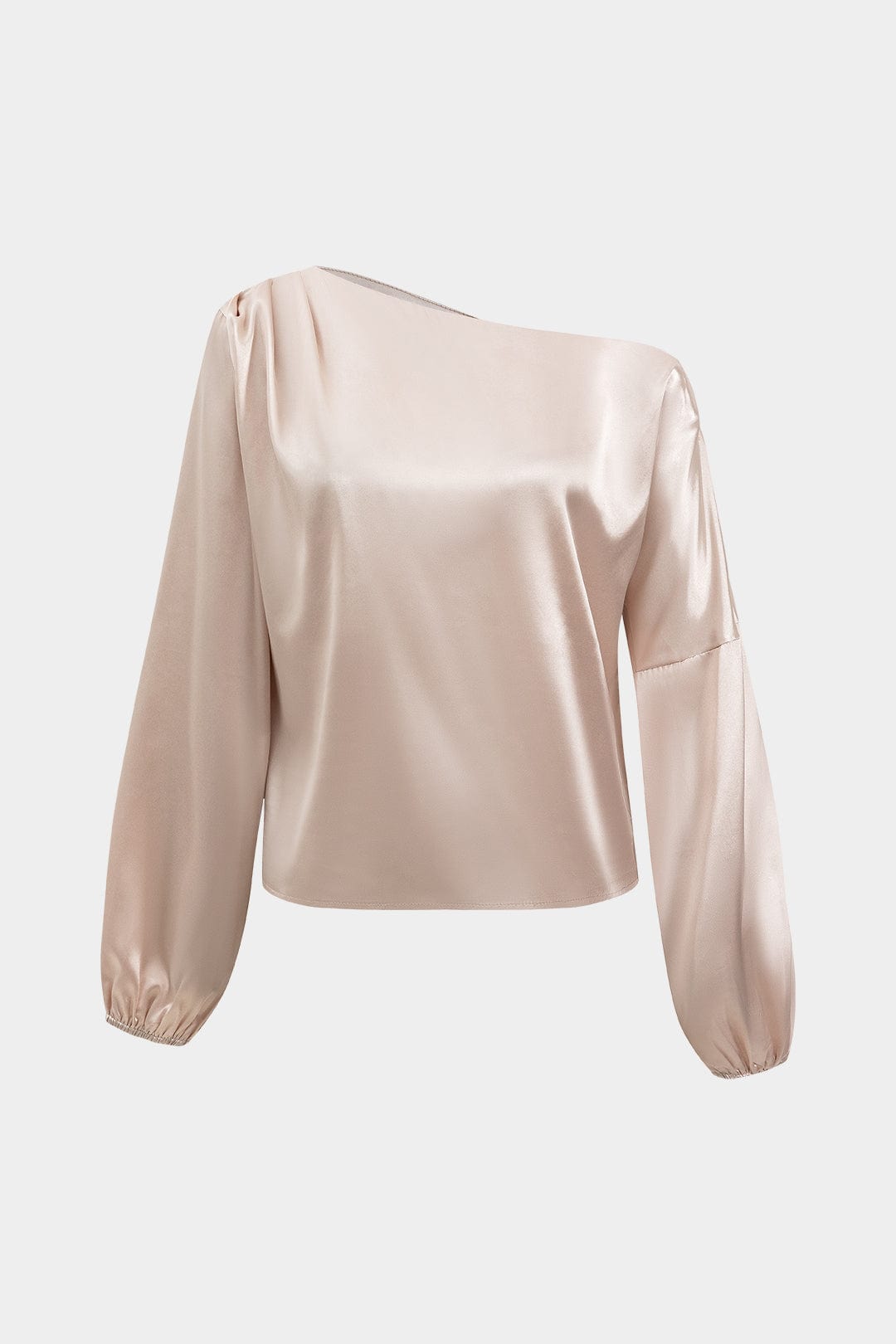 Women's satin blouse one-shoulder balloon sleeve in champagne