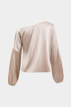 Women's satin blouse one-shoulder balloon sleeve in champagne