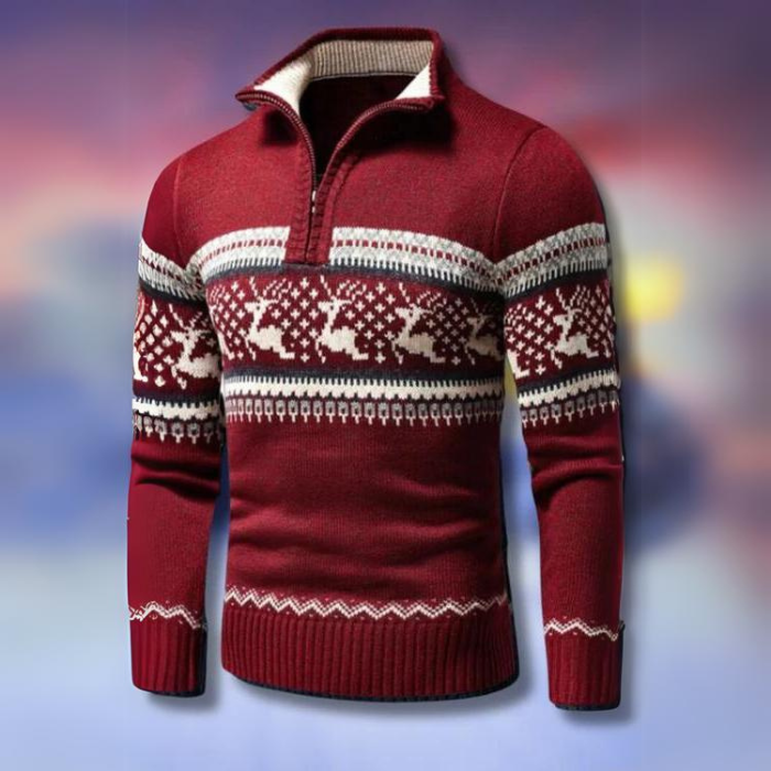 Mens Christmas Jumper Knitted Scandinavian Reindeer Pattern Winter Warm