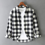 Men's plaid shirt brushed cotton check pattern button-down with chest pocket